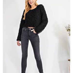 Elizabeth and James Black Textured Crewneck Sweater size M